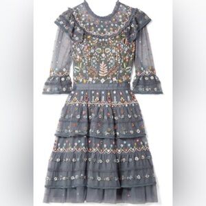 Needle & Thread Blue Paradise Floral Embroidered Tulle Mini Dress Size 2